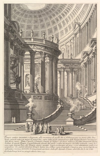 Imaginært gammelt tempel designet i stil med dem som ble bygget til ære for gudinnen ..., ca. 1750. av Giovanni Battista Piranesi