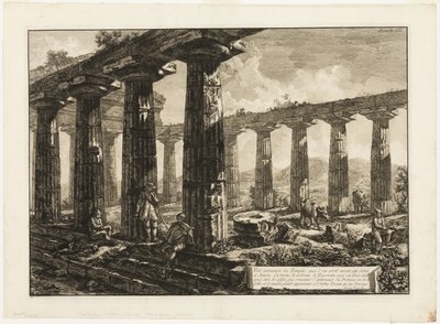 Innvendig utsikt over tempelet som antas å ha vært dedikert til Juno, fra forskjellige utsikter over Paestum av Giovanni Battista Piranesi