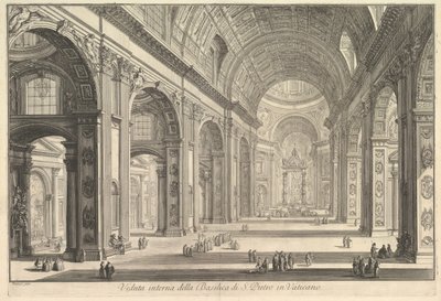 Innvendig utsikt over St. Peters-basilikaen i Vatikanet, fra Vedute di Roma Roman Views, ca. 1748. av Giovanni Battista Piranesi