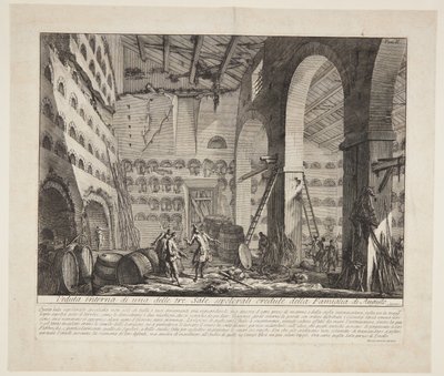 Innvendig visning av tre store gravkamre som antas å tilhøre Augustus husholdning av Giovanni Battista Piranesi