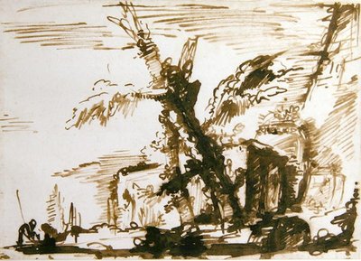Italiensk landskap (penn og blekk på papir) av Giovanni Battista Piranesi