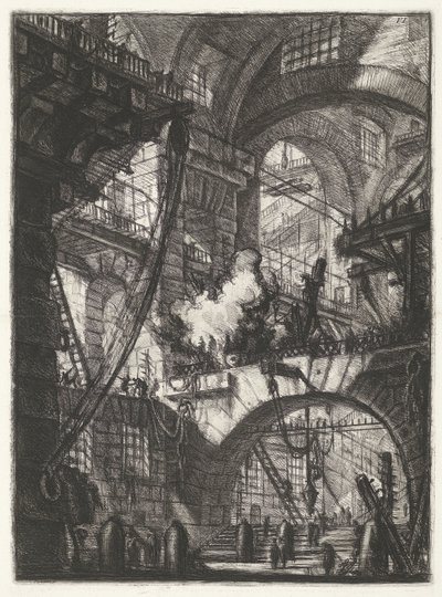 Fangehull med rykende ild Fangehull (serietittel) Carceri d'invenzione (serietittel) av Giovanni Battista Piranesi