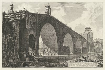 Milvische brug te Rome Veduta del Ponte Molle sul Tevere due miglia lontan da Roma (title on object) Gezichten op Rome (series title) Vedute di Roma disegnate ed incise da Giambattista Piranesi architetto Ve(nez)iano (series title)   1360546   no       nor av Giovanni Battista Piranesi