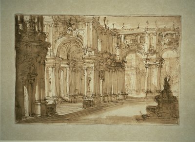 Palatial gårdsplass med en fontene av Giovanni Battista Piranesi