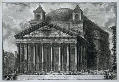 Pantheon i Roma Utsikt over Pantheon of Agrippa i dag Church of S. Maria ad Martyres (tittel på objekt) Gezichten op Roma (serietittel) Utsikt over Roma designet og gravert av Giambattista Piranesi-arkitekten Ve (nez) iano (serietittel) av Giovanni Battista Piranesi