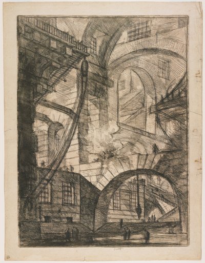Perspective of Arches, with a Smoking Fire, Plate 6 fra Carceri d