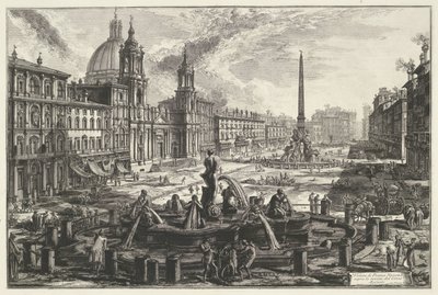 Piazza Navona te Roma Utsikt over Piazza Navona over ruinene av Agonal Circus (tittel på objekt) Gezichten op Roma (serietittel) Utsikt over Roma designet og gravert av Giambattista Piranesi-arkitekten Ve (nez) iano (serietittel) av Giovanni-Battista Piranesi