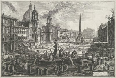Piazza Navona te Roma Utsikt over Piazza Navona over ruinene av Agonale Circus (tittel på objekt) Gezichten op Roma (serietittel) Utsikt over Roma tegnet og gravert av Giambattista Piranesi Ve(nez)iano arkitekt (serietittel) av Giovanni Battista Piranesi