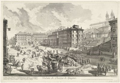Piazza di Spagna te Roma Utsikt over Piazza di Spagna (tittel på objekt) Gezichten op Roma (serietittel) Utsikt over Roma tegnet og gravert av Giambattista Piranesi-arkitekten Ve(nez)iano (serietittel) av Giovanni Battista Piranesi