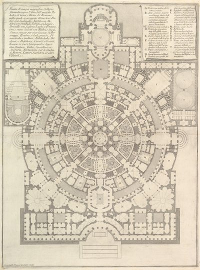 Plan for en romslig og praktfull høyskole designet etter den gamle gymnasiaen til Gree..., 1750. av Giovanni Battista Piranesi