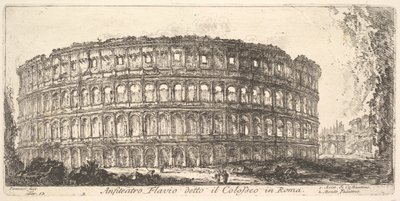 Plate 12: Flavisk amfiteater, kalt Colosseum. 1. Konstantins bue. 2. Palat..., ca. 1748. av Giovanni Battista Piranesi