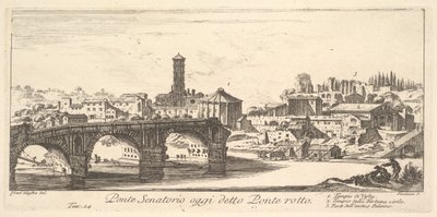 Plate 14: Senatorisk bro, i dag kalt Ponte Rotto Broken Bridge. 1. Tempel o..., ca. 1748. av Giovanni Battista Piranesi