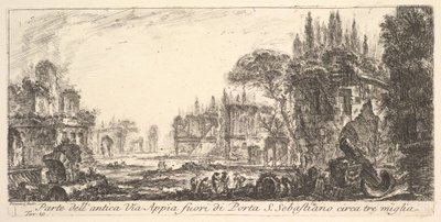 Plate 19: En del av den gamle Appia-veien omtrent tre mil utenfor Porta S. Sebastiano..., ca. 1748. av Giovanni Battista Piranesi