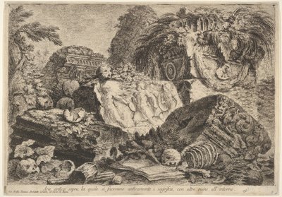 Plate 7: Oldtidsalter hvor ofringer ble utført i antikken, omgitt av andre..., 1743. av Giovanni Battista Piranesi