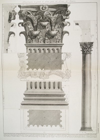 Platte LXXXIV-V Demonstration im großen Maßstab eines Teils des Portikus des Pantheon aus 