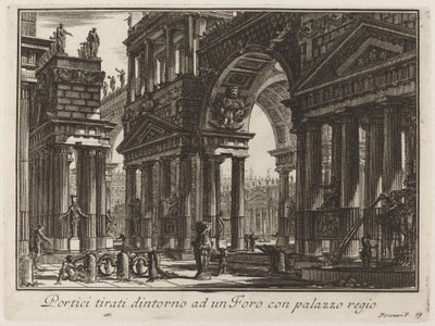 Portikoer tegnet rundt et forum med et kongelig palass av Giovanni Battista Piranesi
