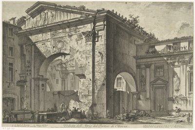 Porticus van Octavia i Roma Utsikt over Atrium av Portico of Octavia (tittel på objekt) Gezichten op Roma (serietittel) Utsikt over Roma designet og gravert av Giambattista Piranesi-arkitekten Ve (nez) iano (serietittel) av Giovanni Battista Piranesi
