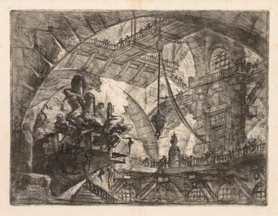 The Prisons: Et stort galleri med en gruppe fanger av Giovanni Battista Piranesi