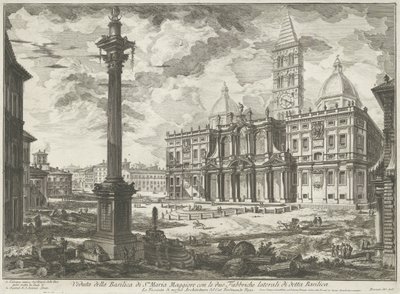 Santa Maria Maggiore i Roma Utsikt over basilikaen Santa Maria Maggiore med de to sidefabrikkene til nevnte basilika (tittel på objektet) Gezichten op Roma (serietittel) Utsikt over Roma designet og gravert av Giambattista Piranesi-arkitekten Ve (nez) ia av Giovanni Battista Piranesi