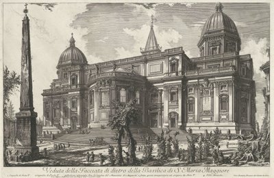 Santa Maria Maggiore i Roma Utsikt over bakfasaden til basilikaen S. Maria Maggiore (tittel på objekt) Gezichten op Roma (serietittel) Utsikt over Roma designet og gravert av Giambattista Piranesi-arkitekten Ve (nez) iano (serietittel) av Giovanni Battista Piranesi