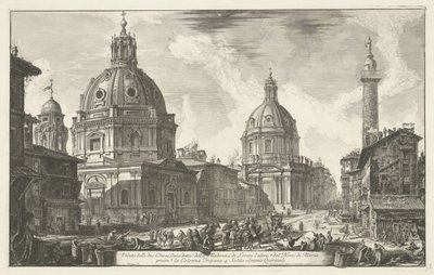 Santa Maria di Loreto en de Santissimo Nome di Maria te Roma Utsikt over de to kirkene (...) (tittel på objekt) Gezichten op Roma (serietittel) Utsikt over Roma designet og gravert av Giambattista Piranesi-arkitekten Ve (nez) iano (serietittel) av Giovanni Battista Piranesi