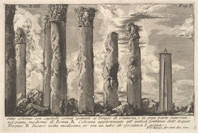 Syv søyler av Juturna-tempelet med korintiske hovedsteder. . . Sette kolon..., 1700-tallet. av Giovanni Battista Piranesi