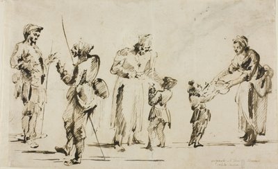 Ark med skisser: Seks figurer av Giovanni Battista Piranesi