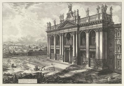 Sint-Jan van Lateranen te Roma Utsikt over fasaden til basilikaen S. Giovanni Laterano (...) (tittel på objekt) Gezichten op Roma (serietittel) Utsikt over Roma designet og gravert av Giambattista Piranesi-arkitekten Ve (nez) iano (serietittel) av Giovanni Battista Piranesi