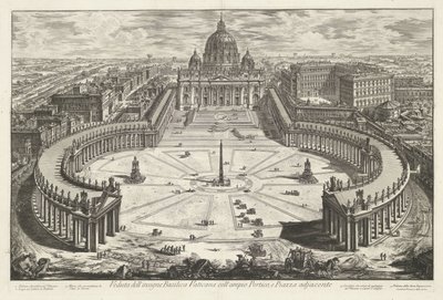 Sint-Pietersplein med de Sint-Pietersbasiliek te Vaticaanstad Utsikt over den berømte Vatikanbasilikaen med sin store portiko og tilstøtende Piazza (tittel på objektet) Gezichten op Roma (serietittel) Utsikt over Roma designet og gravert av Giambattista Pi av Giovanni Battista Piranesi