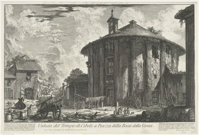 Tempel van Hercules Invictus i Roma Utsikt over Cybele-tempelet på Piazza della Bocca della Verità (tittel på objekt) Gezichten op Roma (serietittel) Utsikt over Roma designet og gravert av Giambattista Piranesi-arkitekten Ve (nez) iano (serietittel) av Giovanni Battista Piranesi