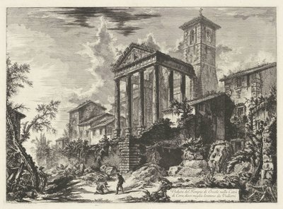 Tempel van Hercules te Cori Utsikt over Hercules-tempelet i byen Cora, ti mil unna Velletri (tittel på objekt) Gezichten op Roma (serietittel) Utsikt over Roma designet og gravert av Giambattista Piranesi-arkitekten Ve (nez) iano (serie t av Giovanni Battista Piranesi