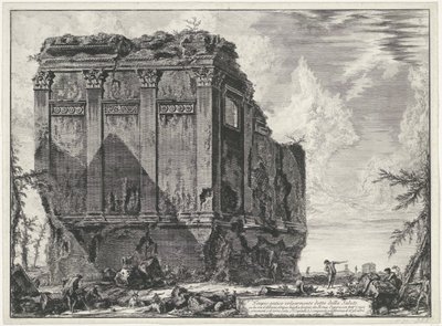 Tempel van Salus bij Roma Gamle tempel ofte kjent som della Salute på Via d'Albano, fem mil unna Rom (...) (tittel på objekt) Gezichten op Roma (serietittel) Utsikt over Roma tegnet og gravert av Giambattista Piranesi arkitekt Ve(nez av Giovanni Battista Piranesi
