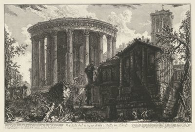 Tempel van Vesta en de Tempel van de Tiburtijnse Sibille i Tivoli Utsikt over sibyllens tempel i Tivoli (tittel på objekt) Gezichten op Roma (serietittel) Utsikt over Roma tegnet og gravert av Giambattista Piranesi-arkitekten Ve(nez)iano (serier) ti av Giovanni Battista Piranesi