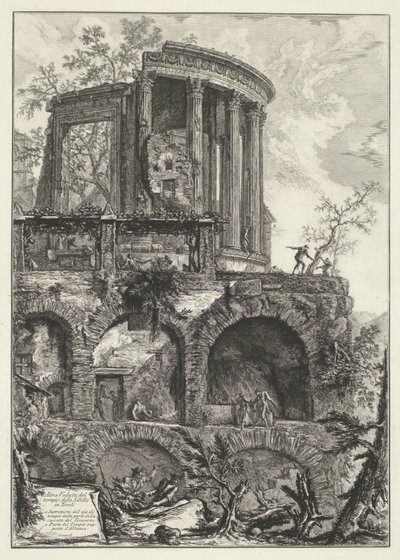 Tempel van Vesta t og Tivoli En annen utsikt over Sibyltempelet i Tivoli (tittel på objekt) Gezichten op Roma (serietittel) Utsikt over Roma designet og gravert av Giambattista Piranesi-arkitekten Ve (nez) iano (serietittel) av Giovanni Battista Piranesi