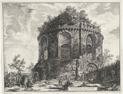 Hostetempel ved Tivoli Utsikt over tempelet, kalt della Tosse på Via Tiburtina, en kilometer nær Tivoli (tittel på objekt) Gezichten op Roma (serietittel) Utsikt over Roma designet og gravert av Giambattista Piranesi-arkitekten Ve (nez) iano (seri) av Giovanni Battista Piranesi