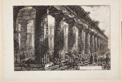 Neptuntempelet i Paestum, sett fra siden og tegnet større enn på den første tavlen av Giovanni Battista Piranesi
