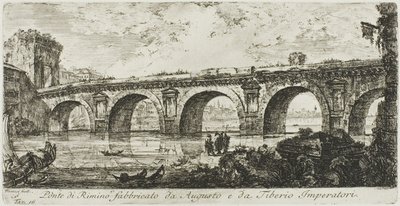 Broen ved Rimini bygget av keiserne Augustus og Tiberius, plate 16 fra noen utsikter over triumfbuer og andre monumenter av Giovanni Battista Piranesi