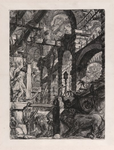 The Lion Bas-Reliefs, plate 5 fra Carceri d av Giovanni-Battista Piranesi