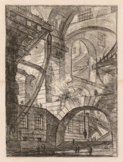 The Prisons: A Perspective of Arches with a Smoking Fire, 1745-1750. av Giovanni Battista Piranesi