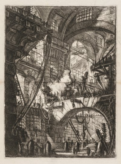 The Prisons: A Perspective of Arches with a Smoking Fire in the Center. av Giovanni Battista Piranesi