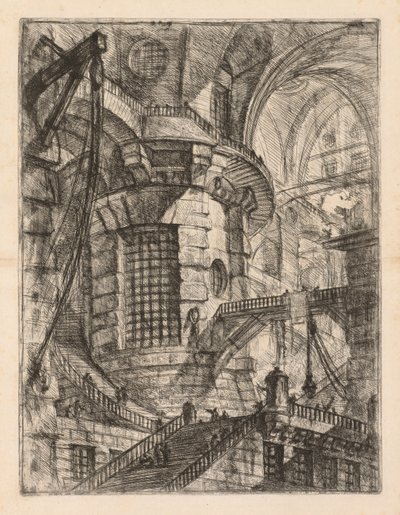 Die Gefängnisse: Ein gewölbtes Gebäude mit einer zentralen Säule und vergittertem Fenster von Giovanni Battista Piranesi