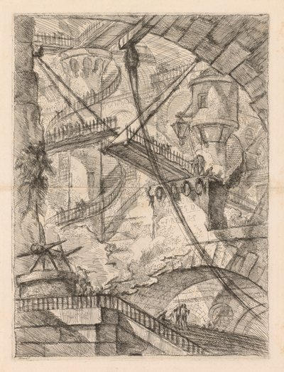 The Prisons: An Enormt interiør med en vindebro, 1745-1750. av Giovanni Battista Piranesi