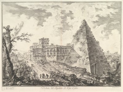 Die Pyramide des Caius Cestius mit der Porta S. Paolo und angrenzender Straße Veduta del S..., ca. 1755 von Giovanni Battista Piranesi