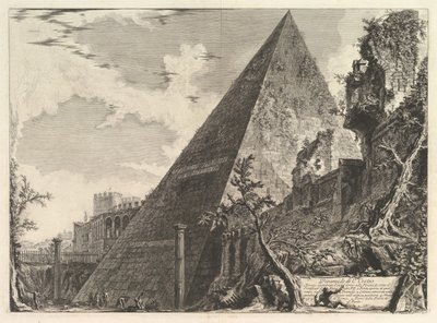 Pyramiden til Gaius Cestius, fra Vedute di Roma Roman Views, ca. 1756. av Giovanni Battista Piranesi