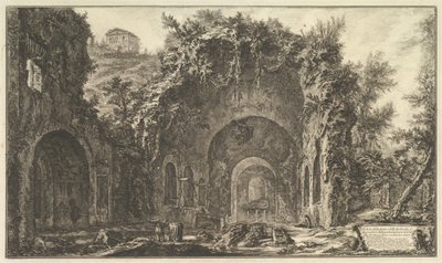Den såkalte Grotto of Egeria Utsikt over kilden og grottene til Egeria utenfor ..., ca. 1766. av Giovanni Battista Piranesi