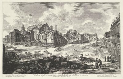 Thermen van Diocletianus te Roma Utsikt over de øvre restene av Dioclaziano-badene (tittel på objekt) Gezichten op Roma (serietittel) Utsikt over Roma designet og gravert av Giambattista Piranesi-arkitekten Ve (nez) iano (serietittel) av Giovanni Battista Piranesi