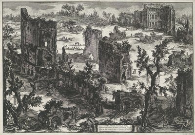 Thermen van Trajanus te Roma Utsikt over meisebadene (...) (tittel på objekt) Gezichten op Roma (serietittel) Utsikt over Roma designet og gravert av Giambattista Piranesi-arkitekten Ve (nez) iano (serietittel) av Giovanni Battista Piranesi