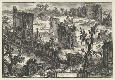 Thermen van Trajanus te Roma Utsikt over Terme di Tito (...) (tittel på objekt) Gezichten op Roma (serietittel) Utsikt over Roma designet og gravert av Giambattista Piranesi-arkitekten Ve (nez) iano (serietittel) av Giovanni Battista Piranesi