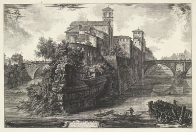 Tibereiland te Roma Utsikt over Tiberøya (tittel på objekt) Gezichten op Roma (serietittel) Utsikt over Roma designet og gravert av Giambattista Piranesi-arkitekten Ve (nez) iano (serietittel) av Giovanni Battista Piranesi