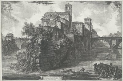 Tibereiland te Roma Utsikt over Tiberøya (tittel på objekt) Gezichten op Roma (serietittel) Utsikt over Roma tegnet og gravert av Giambattista Piranesi-arkitekten Ve(nez)iano (serietittel) av Giovanni Battista Piranesi